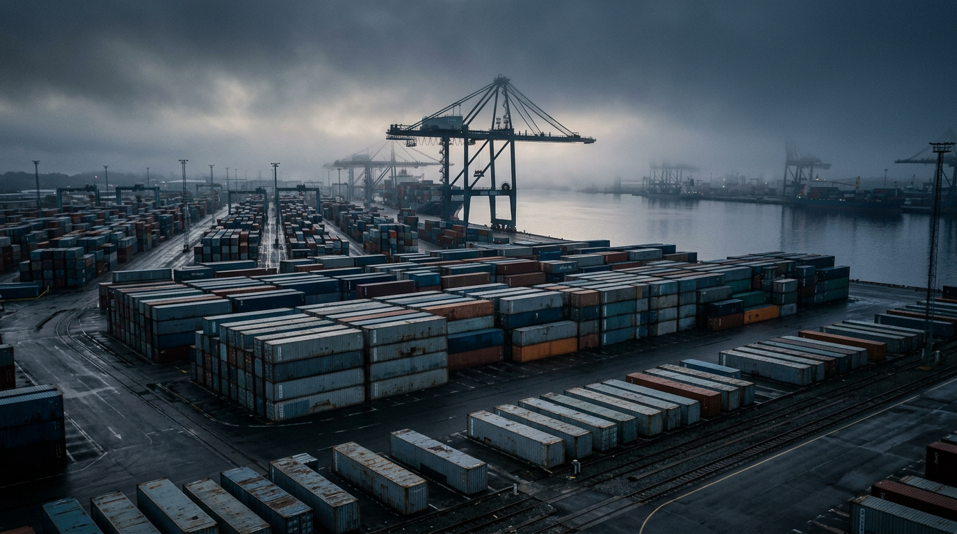Container terminal at dawn